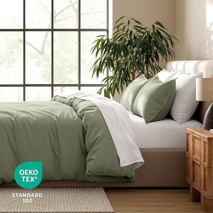 Bare Home Duvet Cover Set 1800 Ultra-Soft (King, Sage) | Lightweight, Cooling, Breathable, Premium 1800 Ultra-Soft, All-Season