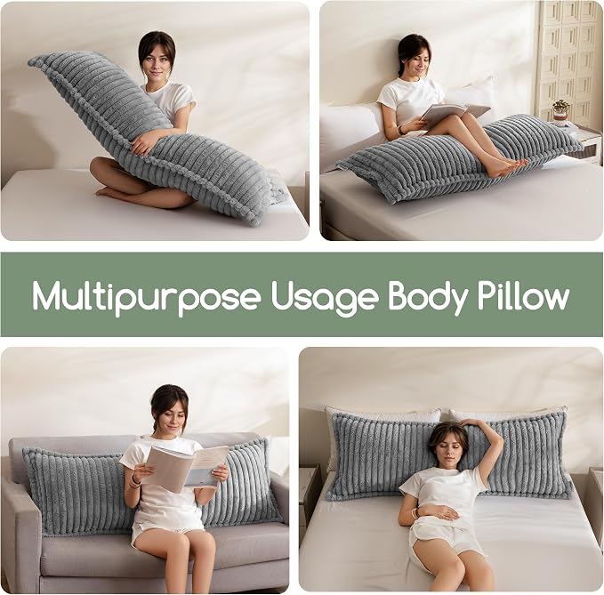 HIGOGOGO Memory Foam Body Pillow, Thickened Large Long Bed Pillow for Adults, Full Body Pillow with Removable Pillow Cover (20x54 Inch), Grey