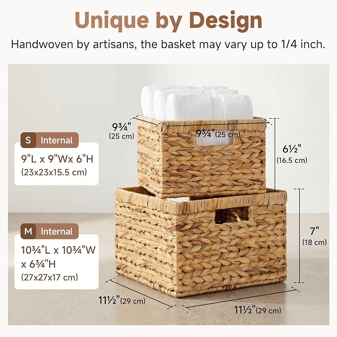 StorageWorks Wicker Baskets for Storage, Wicker Storage Baskets, 2-Pack | Water Hyacinth Storage Baskets for Organizing,Wicker Storage Baskets for Shelves,Decorative Baskets,Woven Baskets for Storage