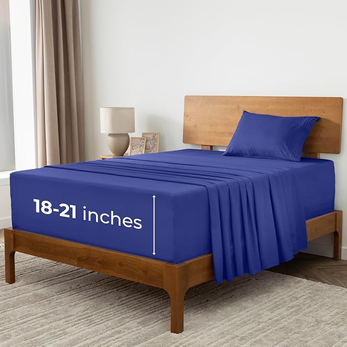 Mellanni Iconic 3-Piece, Ultra Soft Sheet Set (Twin, Royal Blue) | 10M+ Sleepers. Lab-tested: Sleeps Cool, Stays Bright, Strong, Smooth. Good Housekeeping Best Bedding, 7 yrs running.