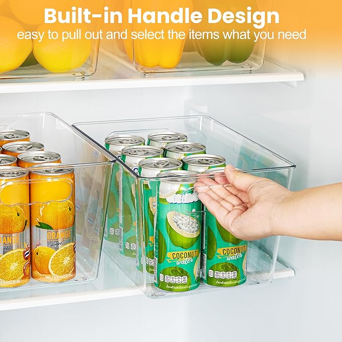 YIHONG Clear Pantry Storage Organizer Bins, 20 Pack Plastic Food Storage Bins with Handle for Kitchen,Refrigerator, Freezer,Cabinet Organization and Storage