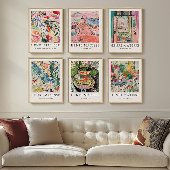 Framed Colorful Matisse Abstract Wall Art for Living Room, 11x14 Inch | 6 pieces, Vintage boho, Landscape pictures, Fine art style, Bedroom, Dining room, Hallway, Home office decor