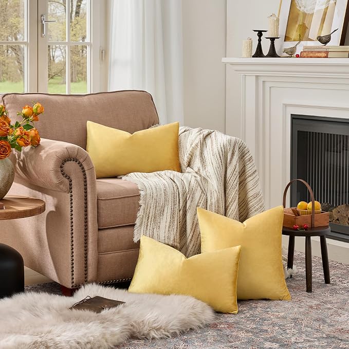 GIGIZAZA Yellow Pillow Covers 12x20 Decorative Pillows Pack of 2 | Lumbar Throw Pillows for Couch Sofa,280gsm Soft Textured Fabric,Modern Pillowcases,Luxury Cushion Covers