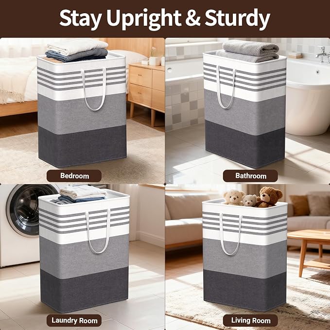 WOWBOX 2 Pack Laundry Baskets, Collapsible Dirty Clothes Laundry Hampers | with Reinforced Handles, Waterproof Coating, 2 Pack for Clean & Dirty Clothes, for Bedroom, Bathroom, Dorm (125L Grey)
