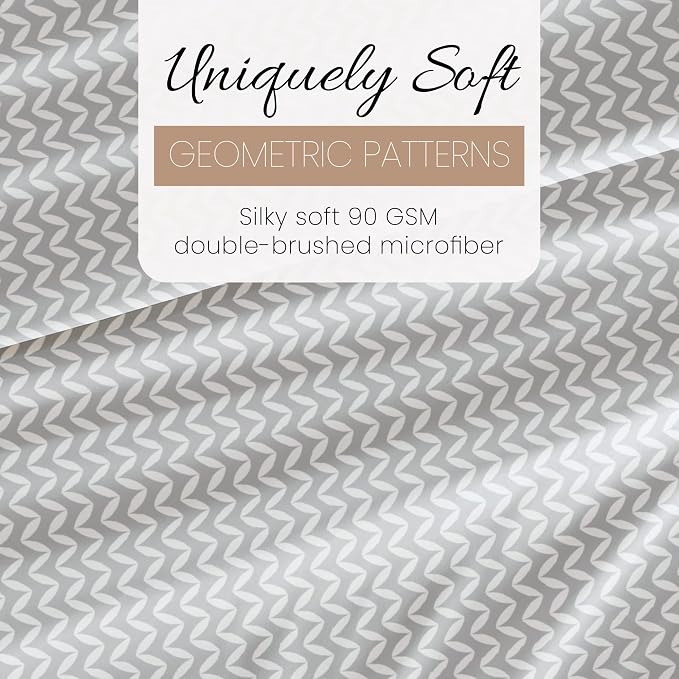 Linen Market Double-Brushed Patterned Microfiber King Sheet Set 4 Piece – Oeko-TEX Certified Ultra Soft & Wrinkle-Free - 16" Deep Pocket Sheets - Easy Care King Size - Puffed Chevron Light Gray