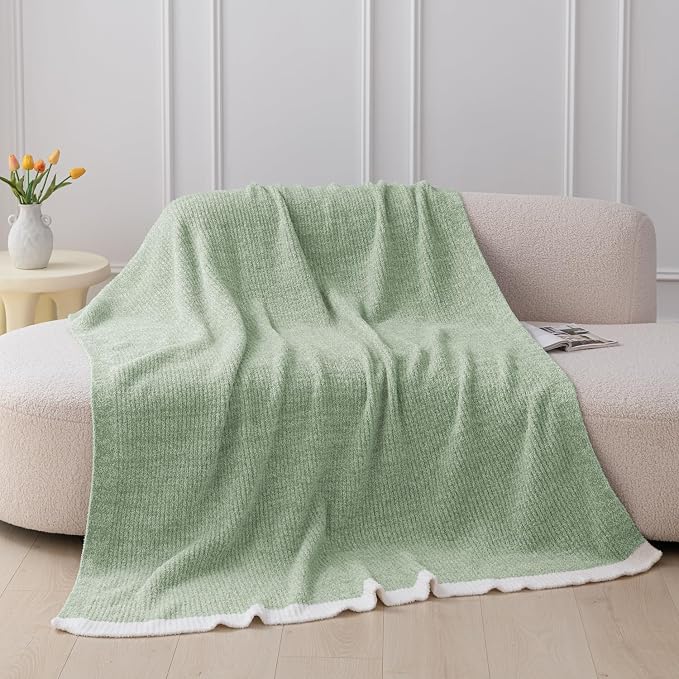 MH MYLUNE HOME Ultra Soft Ribbed Throw Blanket Plush, Green, 60"x80" | Reversible Fleece Throw Blanket, Comfy Fluffy Fuzzy Plush Blanket Throws for Couch Sofa Bed, Cozy Blankets for Women Gift