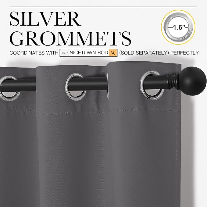 NICETOWN Grey Blackout Curtain Panels for Bedroom, 2 Panels, W29 x L40 inches, Grey, Thermal Insulated Grommet Top Blackout Kitchen Draperies and Drapes | Thermal Insulated Grommet Top Kitchen Draperies Drapes for Window Treatments, Light Blocking Nois...