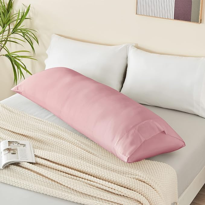 BEDELITE Body Pillow Pillowcase, Rayon from Bamboo, Rose Pink, 20"x54" | Cooling and Breathable Body Pillow Cover for Hot Sleepers & Night Sweats, Silky Soft Full Long Pillow Case, Envelope Closure