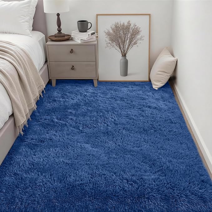 Area Rug Living Room Bedroom: 5x7 Fluffy Plush Shag Carpet Blue | For Kids Room Playroom Nursery Home Decor,Ultra Soft,Non-Slip Non-Shedding,Fuzzy Plush,Large Indoor Floor Carpet,Easy Clean