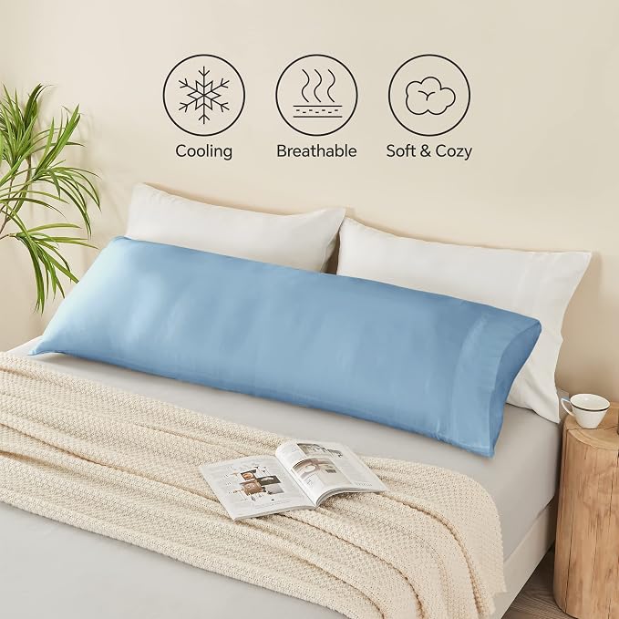 BEDELITE Body Pillow Pillowcase, Rayon from Bamboo, Blue, 20"x54" | Cooling and Breathable Body Pillow Cover for Hot Sleepers & Night Sweats, Silky Soft Full Long Pillow Case, Envelope Closure