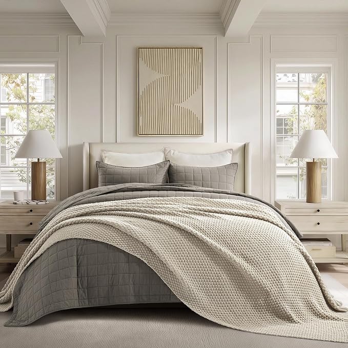 EVERGRACEHOME Chunky Chenille Knit Throw Blanket, 108x92, Warm Gray | Sculpted Moss Stitch, Chic Modern Farmhouse, All-Season Warmth, OEKO-TEX® Certified, Oversized King for Couch, Bed, Sofa