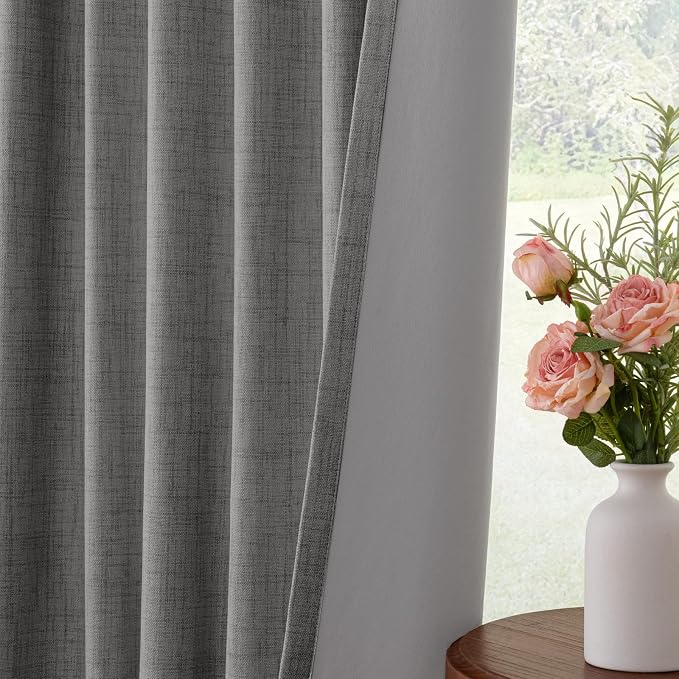 INOVADAY Blackout Curtains, 2-Panel Linen Textured 100% Thermal Insulated Room Darkening Sun Blocking Drapes for Bedroom, Nursery, Living Room + 20 Curtain Ring Clips - Dark Grey, 50''W x 72''L | Dark Grey Curtains for Living Room 2 Panels, Clip Rings ...