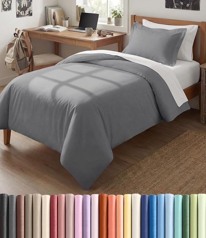 Duvet Cover Twin/Twin XL - 2 Piece with Zipper Closure - Steel Blue | Extra Soft, Breathable, Twin/Twin XL Duvet Cover 68" x 90" w/ 1 Pillow Sham, Zipper Closures & Ties, Women, Men, Kids & Teens