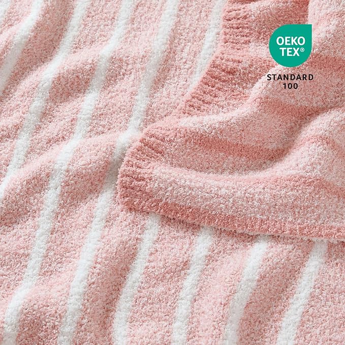 Snuggle Sac Ultra Soft Throw Blanket, Pink, 50"x60" | Reversible, Cozy Knitted Ribbed, Fuzzy Knit Striped, For Couch, Sofa, Bed, Home Decor