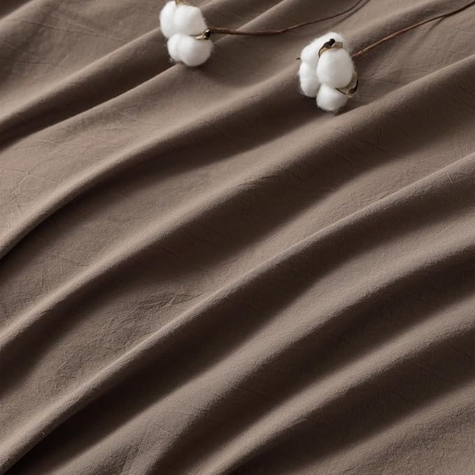 BDEAR 3Pcs Light Chocolate Brown Duvet Cover Set 98" W x 98" L, Oeko TEX | 100% Washed Cotton, 1 Duvet Cover with 2 Pillowcases, Zipper Closure, OEKO TEX Standard,8 Corner Ties,Linen-Liked Texture
