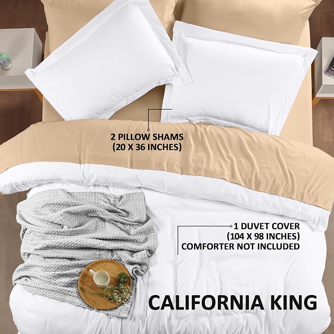 Duvet Cover Cal King, 3 PC Cotton Like PolyesteR, Zipper Closure, White | Extra Soft and Breathable, Wrinkle & Fade Resistant, Includes Duvet Cover and 2 Pillow Shams, Comforter Not Included, OekoTex