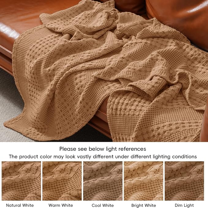 PHF Lightweight 100% Cotton Waffle Blanket for Bed, Twin XL, Clay | Pre-Washed Soft Cotton Comfort, Breathable Layering Warmth for Fall & Winter, Couch & Guest Room, Couch, Home Decor & Gifts