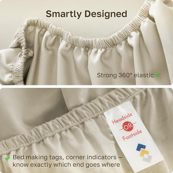 California Design Den Soft 100% Cotton Sateen Twin XL Fitted Sheet, Beige | 400 Thread Count Backed by Good Housekeeping Seal, All-Around Elastic, No-Pop Fit, Durable, OEKO-TEX