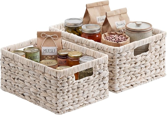 StorageWorks Large Wicker Baskets for Storage, White Wicker Baskets, 2-Pack | Water Hyacinth Storage Baskets for Organizing, Wicker Storage Baskets for Shelves,Pantry Organizers and Storage,Woven Baskets