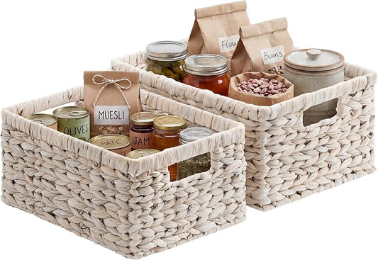 StorageWorks Large Wicker Baskets for Storage, White Wicker Baskets, 2-Pack | Water Hyacinth Storage Baskets for Organizing, Wicker Storage Baskets for Shelves,Pantry Organizers and Storage,Woven Baskets