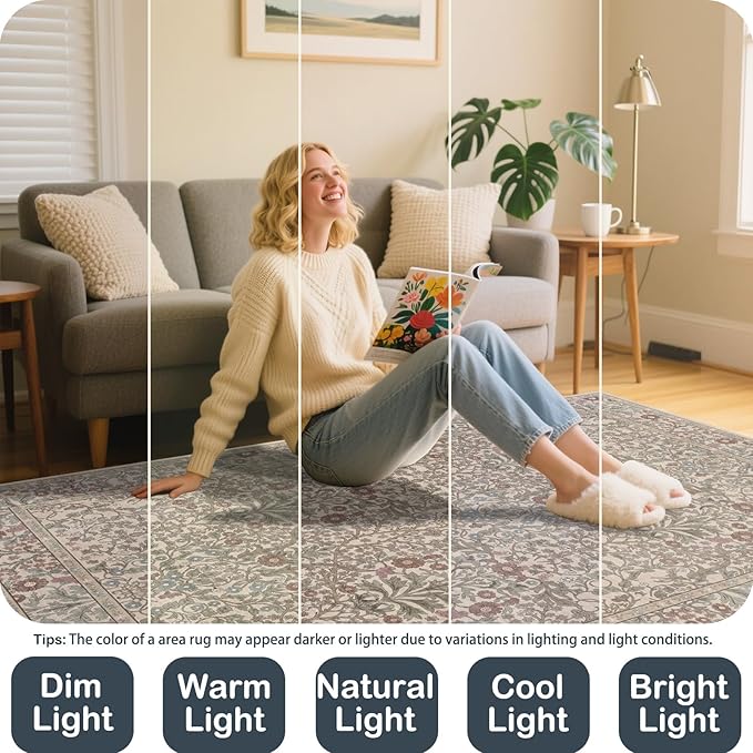 Washable 2' x 6' Runners for Hallways, Non Slip Long Floor Runner for Kitchen, Entryway Indoor, Stain Resistant Rubber Backing Floral Decor Rug (Moss)