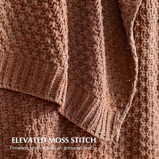 EVERGRACEHOME Chunky Chenille Knit Throw Blanket, 60 x 80, Terracotta Clay | Sculpted Moss Stitch, Chic Modern Farmhouse, All-Season Warmth, OEKO-TEX® Certified, Elegant Blanket for Couch, Bed, Sofa