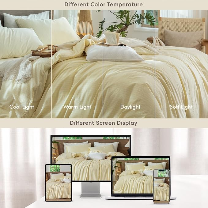 MooMee Striped Duvet Cover Set 100% Washed Cotton Linen Like King | Relaxed Linen-like Texture. Soft, Breathable & Long-lasting Comfort. Lightweight. Hidden Zipper with 8 Interior Corner Ties