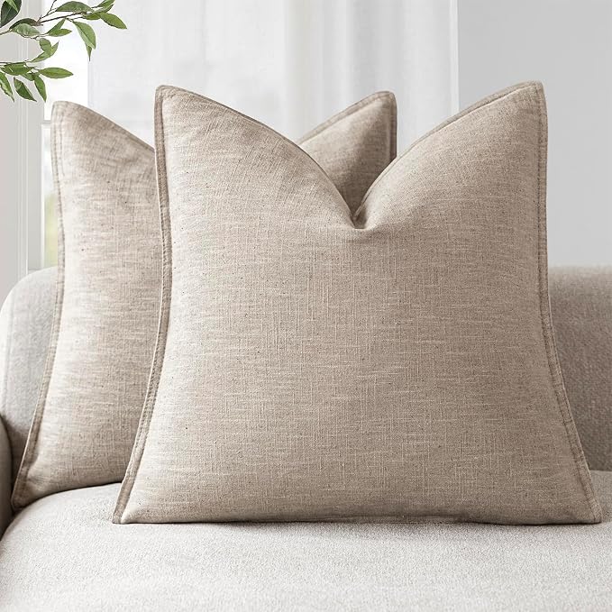 Foindtower Linen Solid Decorative Throw Pillow Covers 26x26 Natural Linen | Boho Farmhouse Morden Pillowcase,Pack of 2 Soft Accent Cushion Covers,Rustic Home Decor for Chair Couch Bedroom Living Room