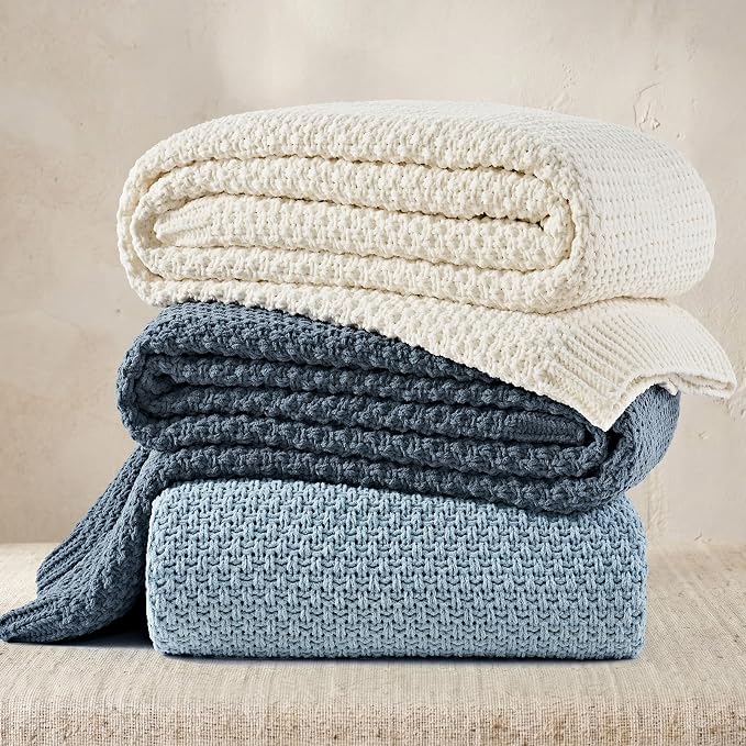 EVERGRACEHOME Chunky Chenille Knit Throw Blanket, 90 x 90, Stormy Blue | Sculpted Moss Stitch, Chic Modern Farmhouse, All-Season Warmth, OEKO-TEX® Certified, Oversized Queen for Couch, Bed, Sofa