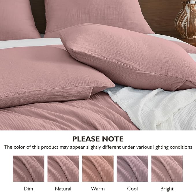 EMME Muslin Cotton Duvet Cover Set Queen Size Linen Like Soft Breathable Lightweight Summer Comforter Cover Set with Zipper Closure (Queen, 90"x90")