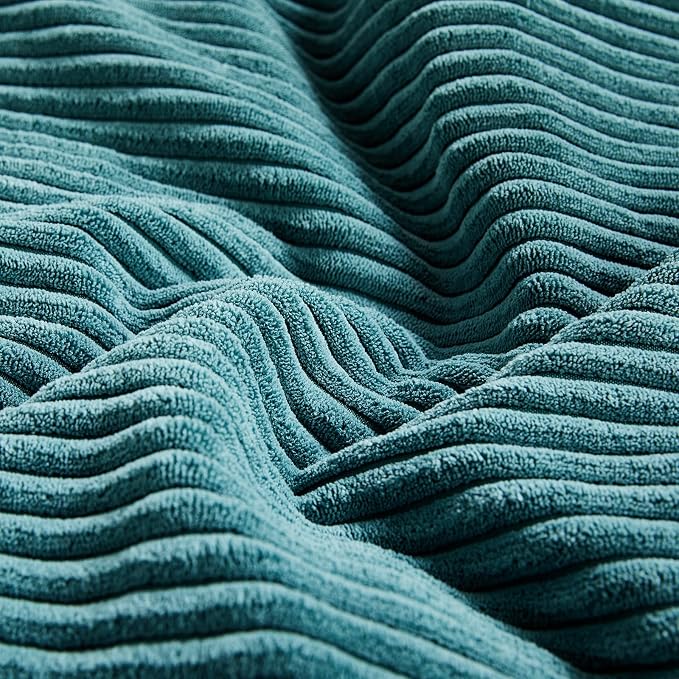 Fancy Homi 2 Packs Teal Lumbar Decorative Throw Pillow Covers 14x24 Inch for Living Room Couch Bed Sofa, Rustic Farmhouse Boho Home Decor, Soft Striped Corduroy Rectangle Accent Cushion Case 35x60 cm