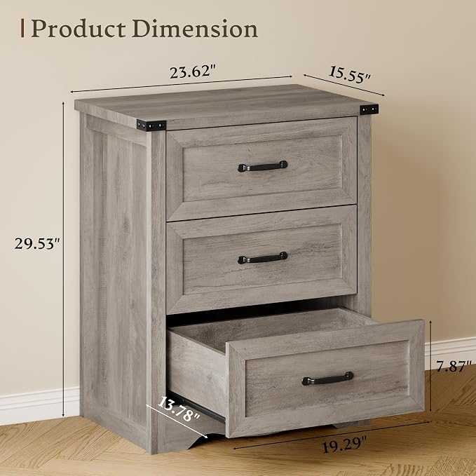 BORNOON 3-Drawer Dresser for Bedroom, Small Wooden Chest of Drawers with Metal Handles, Narrow Storage Cabinet with Anti-Tipping Design, Sturdy Dresser Organizer for Closet, Living Room, Entryway