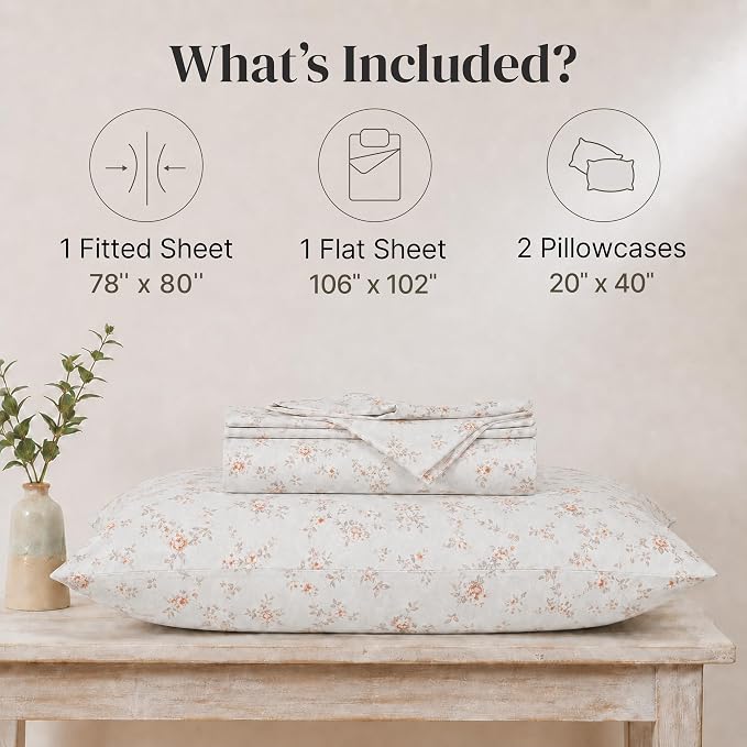 Modern Threads Silky Soft Microfiber and Wrinkle Free Sheets - Luxurious Microfiber Bed Sheets Includes Flat Sheet, Fitted Sheet with Deep Pockets, & Pillowcases Kashmir Rose Clay, King