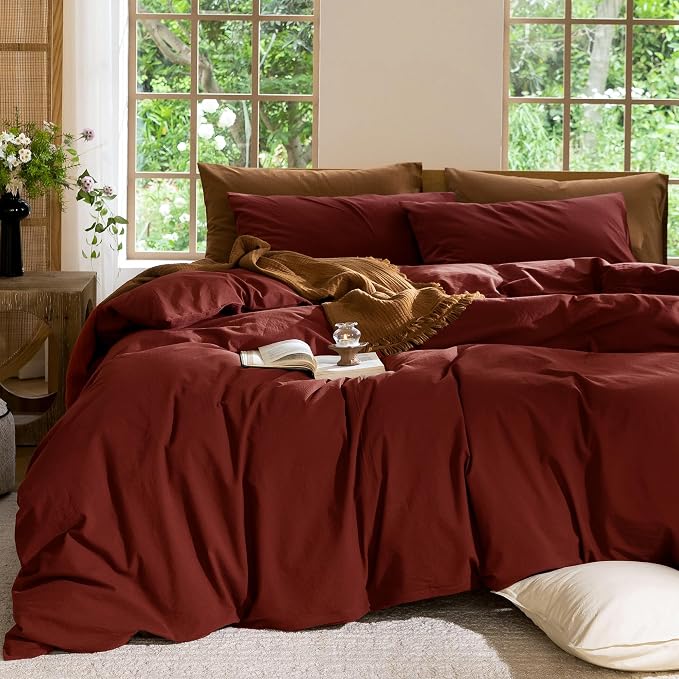 MooMee Duvet Cover Set 100% Washed Cotton Linen Like Oversized Queen | Relaxed Linen-like Texture. Soft, Breathable & Long-lasting Comfort. Lightweight. Hidden Zipper with 8 Interior Corner Ties