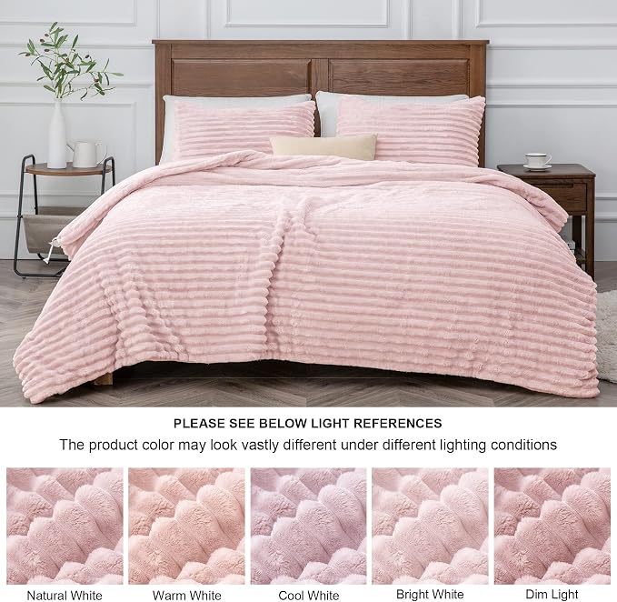 BEDELITE Fleece Full Comforter Set, Fluffy Bed Set, Pink | Super Soft & Warm Bedding, Luxury Fuzzy Faux Fur Comforter for Winter, Heavy Plush Bedding, with 2 Pillowcases
