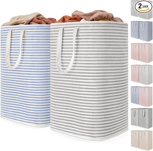 Lifewit 2 Pack Laundry Basket 80L Each, Collapsible Clothes Hamper with Reinforced Handles, Freestanding Waterproof Design for Bedroom and Laundry Room, Grey&Blue 160L Total