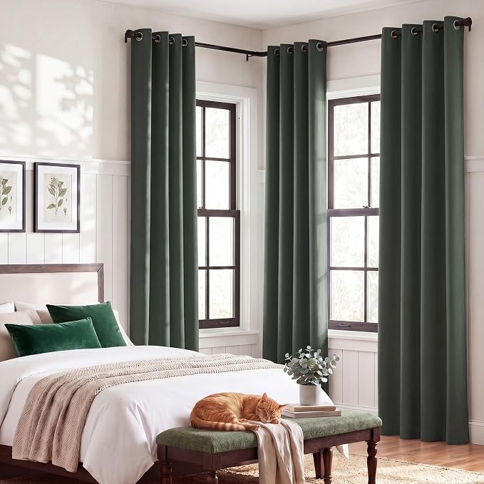NICETOWN Dark Mallard Blackout Curtains for Baby Room 52" x 84" 2 Panels | 100% Blackout Energy Smart Noise Blocking Drapes for Window, Thermal Insulated Lined Guest Room Window Dressing Decor