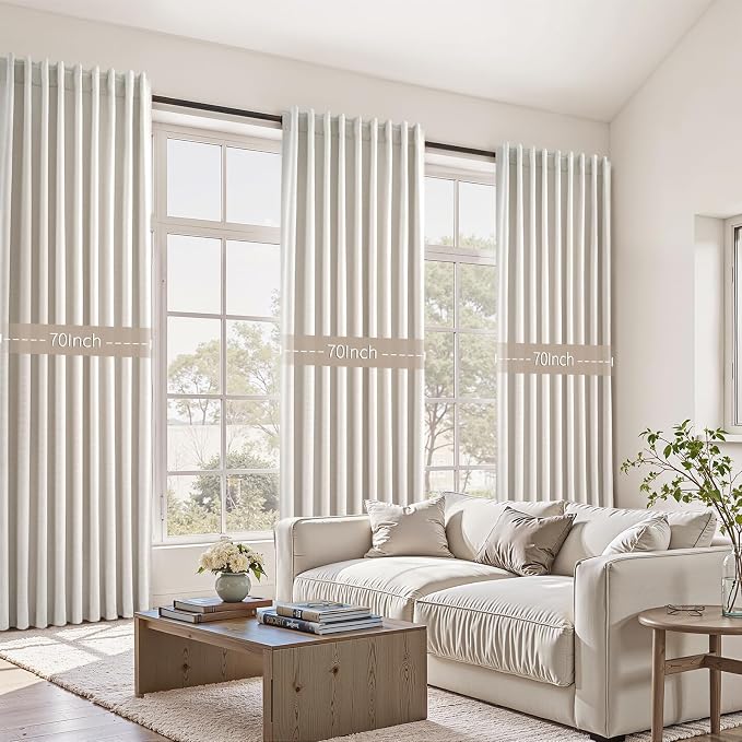 Topfinel Extra Wide 70 Inch Length Blackout Curtains 108 Inches Long 2 Panels Set for Sliding Glass Doors Modern Pleated Linen Blend Heavy Floor to Ceiling Large Window Drapes 70" W x 108" L