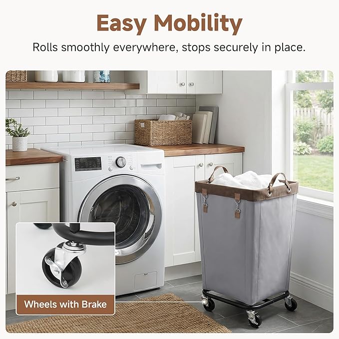 StorageWorks 160L Laundry Basket with Wheels, Rolling Hampers for Clothing | Light Grey Laundry Basket with Wheels, Metal Frame & Handles, Rolling Hamper for Bedroom, Bathroom, Dorm, Hotel