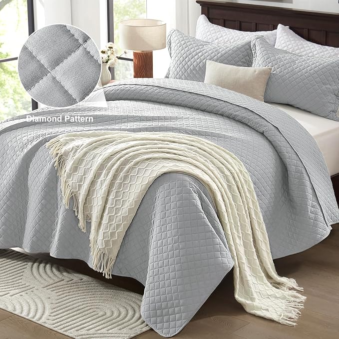 SunStyle Home Twin Quilt Set, Lightweight Bedding Bedspreads,Light Grey | Soft Coverlet With 2 Pillow Shams,Morden Style Quilts for All Season, Suitable for Bed,Couch,Bedroom,Guest Room,68"X86"