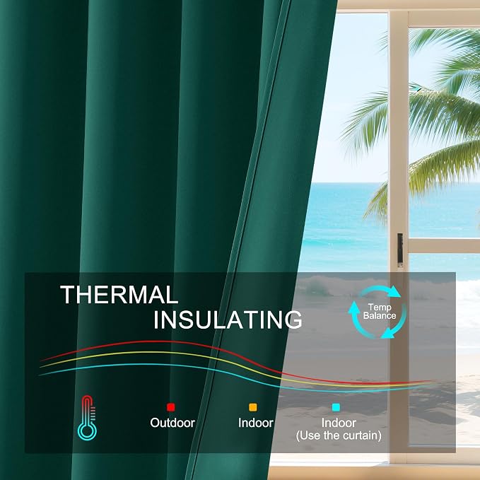 PONY DANCE Blackout Curtain Panels - Window Drapes Light Block Decorative Draperies Thermal Insulated Energy Saving for Home, 42 x 72 Inches, Hunter Green, 2 Pieces