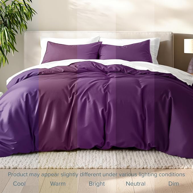 Bare Home Duvet Cover Set 1800 Ultra-Soft (Queen, Plum) | Lightweight, Cooling, Breathable, Premium 1800 Ultra-Soft, All-Season