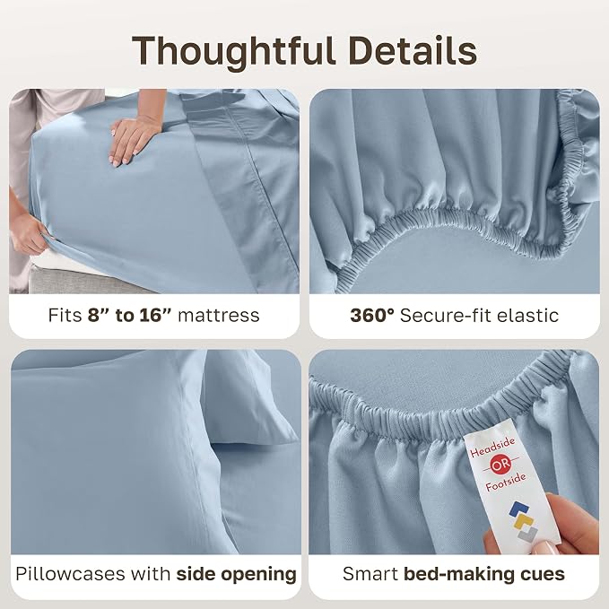 California Design Den 600 Thread Count Cal King Sheet Set Cotton, Blue | 100% Cotton Sateen Backed by Good Housekeeping Seal, Soft & Smooth, 16" Deep Pocket, All-Around Elastic, Durable, Easy Care