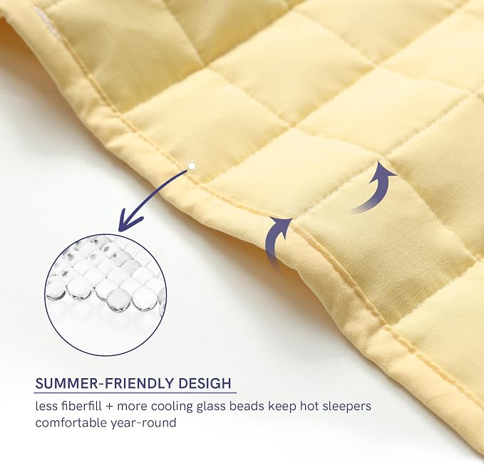YnM 15lbs Weighted Blanket for Adults, Heavy Bed Throw Blanket with Cooling Glass Beads for All Season Use, Ideal for ~140lbs (60x80 Inches, Queen, Pastel Yellow)