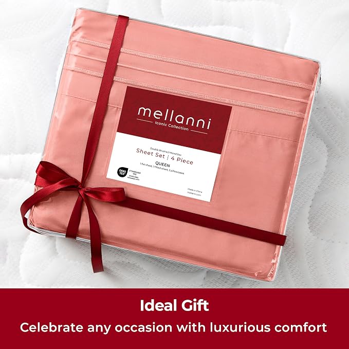 Mellanni Iconic 4-Piece, Ultra Soft Sheet Set (California King, Coral) | 10M+ Sleepers. Lab-tested: Sleeps Cool, Stays Bright, Strong, Smooth. Good Housekeeping Best Bedding, 7 yrs running.
