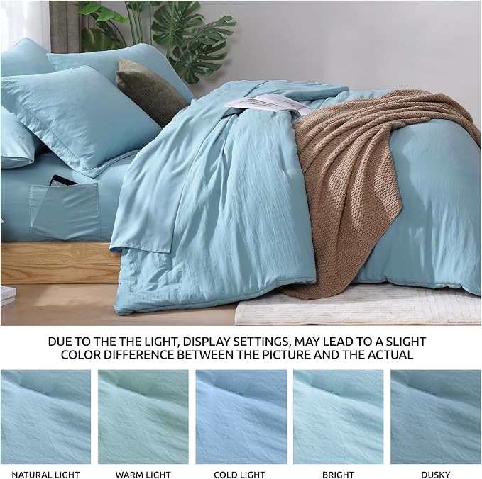 Queen Comforter Set-7 Pieces Soft Prewashed Bed in a Bag Queen Bedding Sets | All Season Comforter with Sheets, Pillow Shams & Pillowcases, Sky Blue