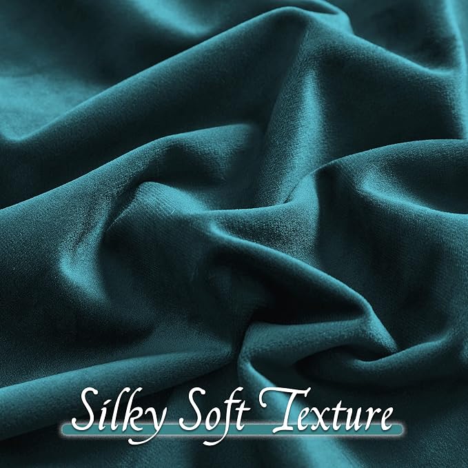 RYB HOME Teal Velvet Blackout Curtains 90 inches for Bedroom Living Room | Thermal Insulated, Privacy UV Block, Noise Reducing, Energy Saving, Luxury Window Decor for Dining Room, W52 x L90, 2 Panels