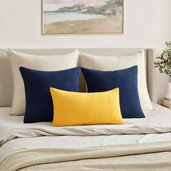 MIULEE Yellow Chenille Couch Lumbar Throw Pillow Covers, 12x20 | Set of 2, Soft Farmhouse Modern Home Decor, Decorative Pillowcases for Sofa Living Room Bed