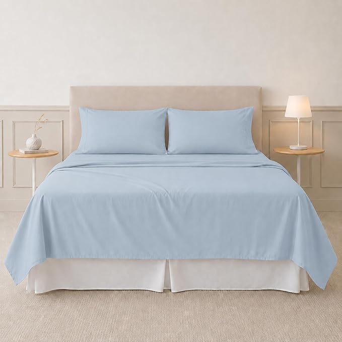 Modern Threads Soft Microfiber Solid Sheets - Luxurious Microfiber Bed Sheets - Includes Flat Sheet, Fitted Sheet with Deep Pockets, & Pillowcases Blue Mist Full