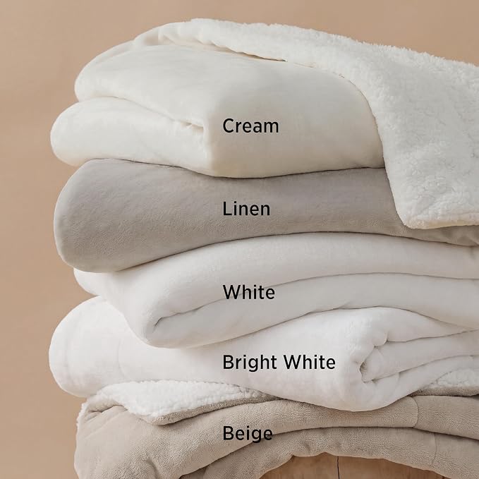 Bedsure GentleSoft Sherpa Fleece Throw Blanket for Couch, Non-Heated, Thick and Warm Throw for Women and Men, Soft Fuzzy Plush Blanket for Winter, Bright White, 50x60 Inches